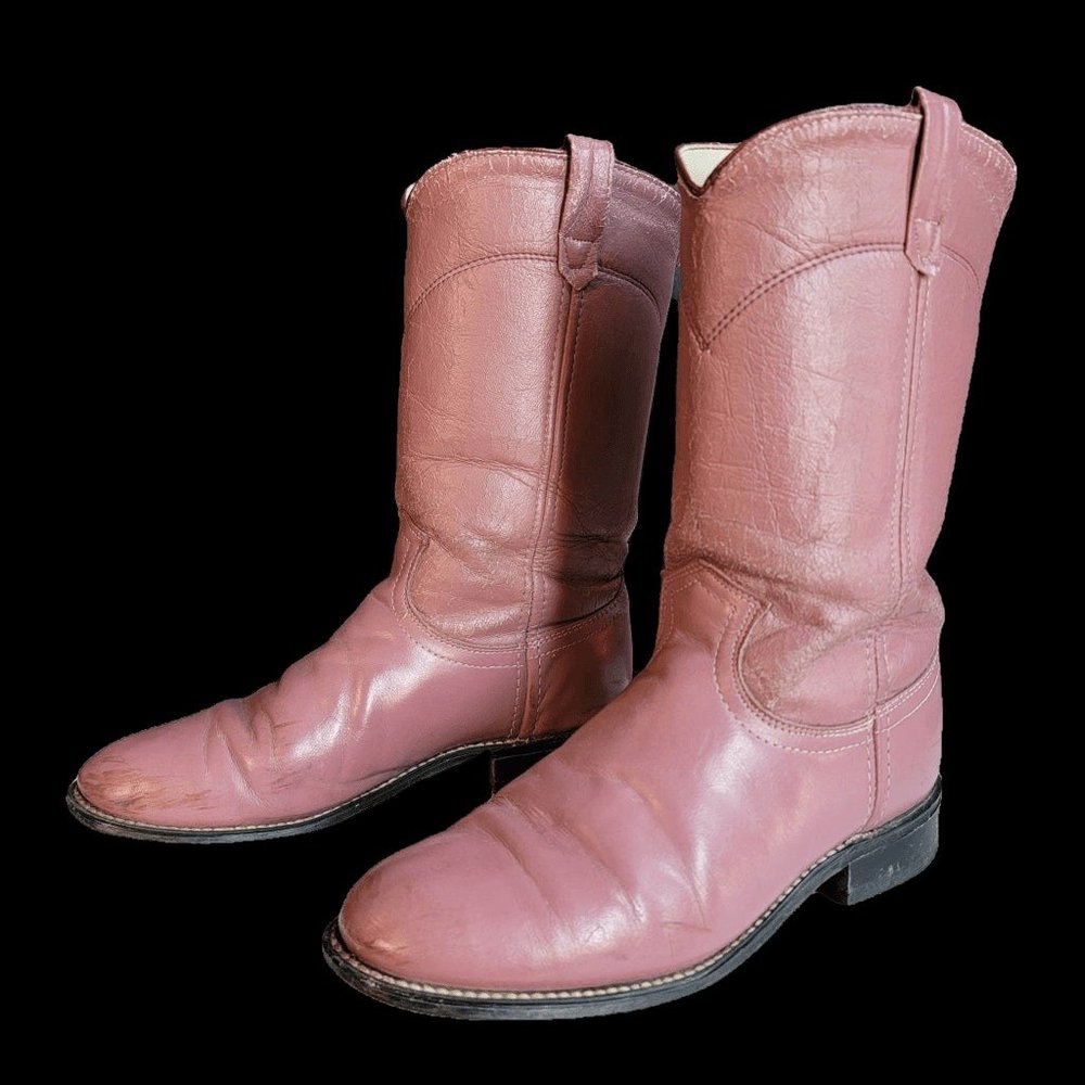 90's PINK Faded Cowgirl Western Ropers Boots Vintage Heart Charm M 5.5 | W 7